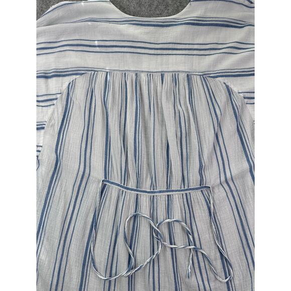 Frame Women's S Blue/ White‎ Striped Cotton Gauze Boho Fringe Cover up Dress - Picture 8 of 8